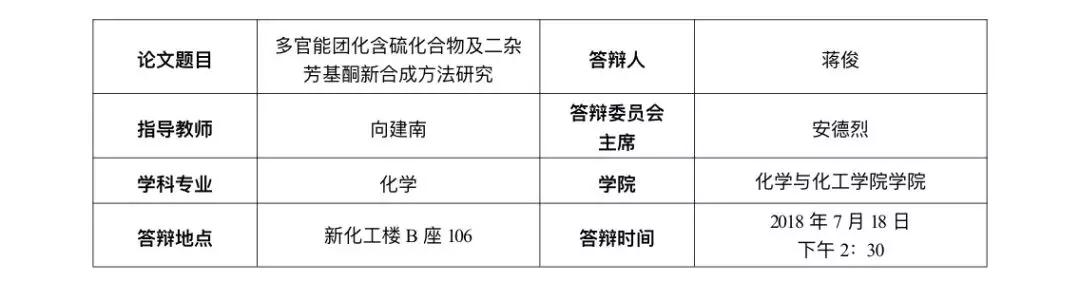 蒋俊博士学位论文答辩公告